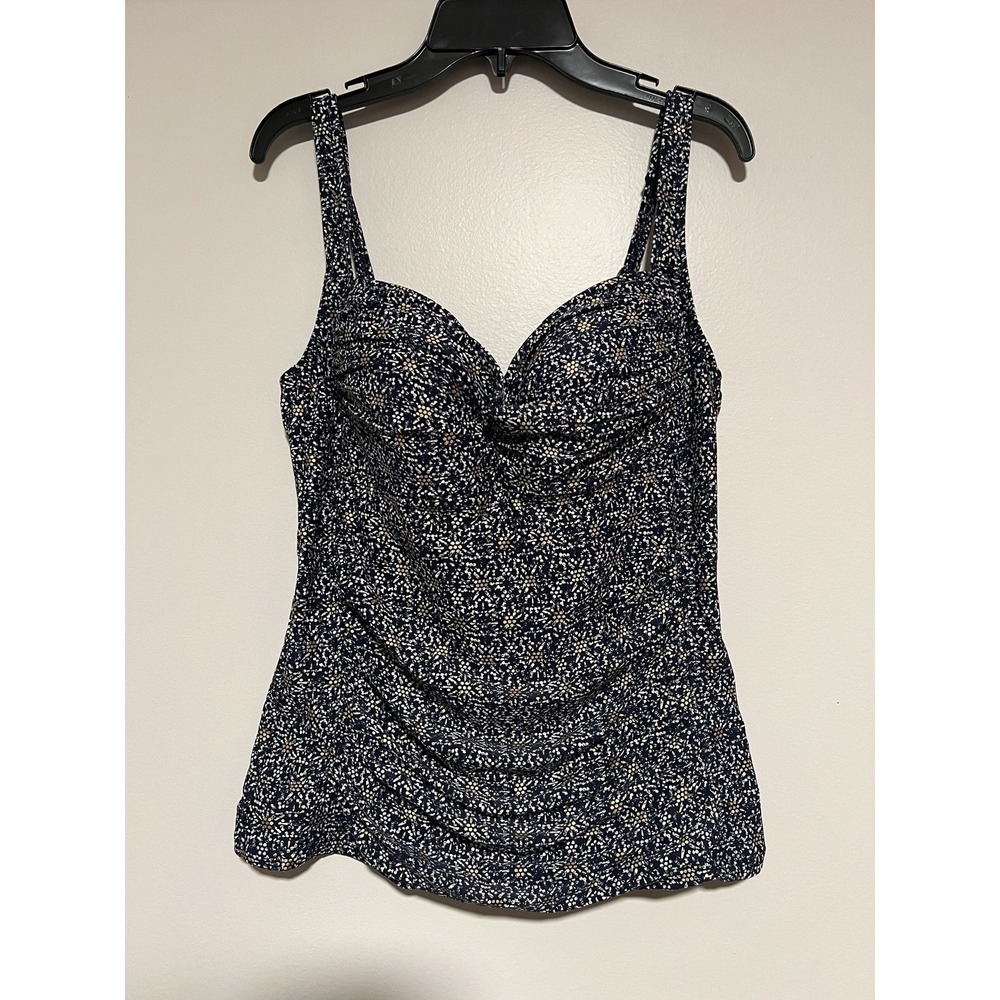 Niptuck 12 Multifit Cup Navy Gold Ruched Swim Tankini Pinup Push Up